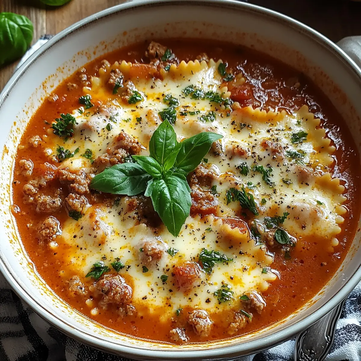 Hearty Cheesy Italian Lasagna Soup with Savory Herbs