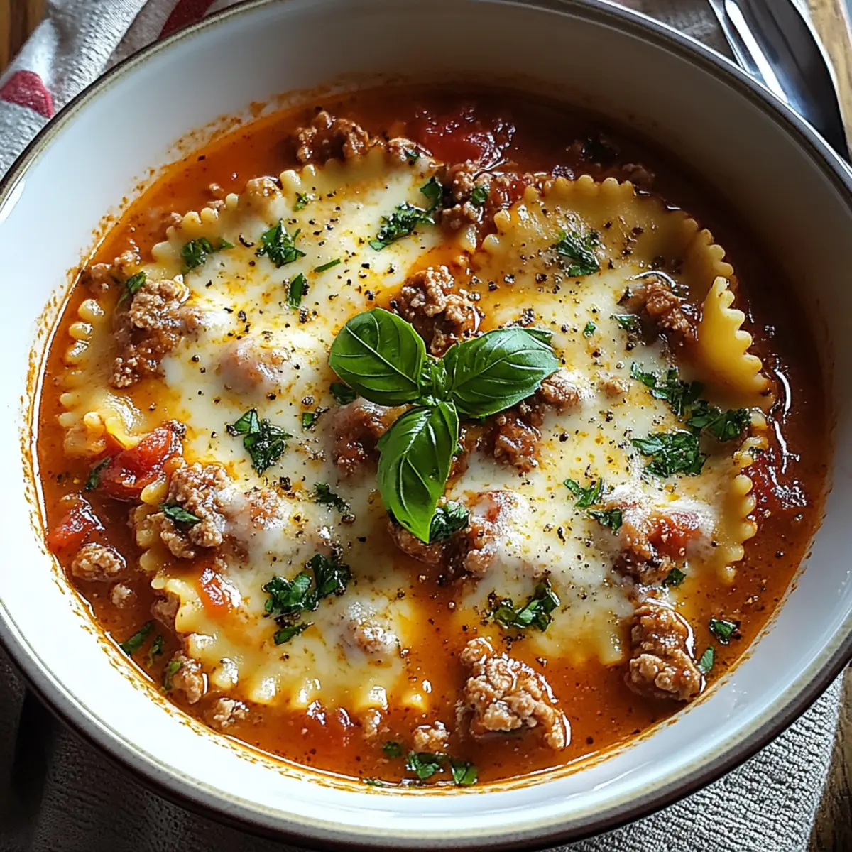 Hearty Cheesy Italian Lasagna Soup with Savory Herbs