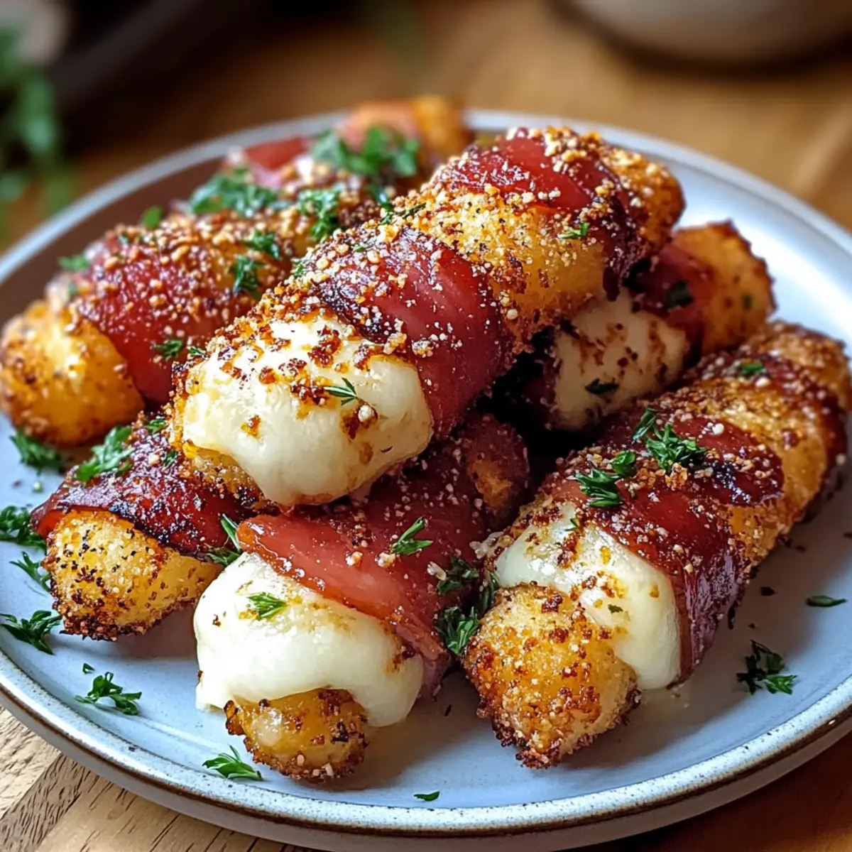 Low Carb Nashville Hot Bacon Wrapped Mozzarella Sticks