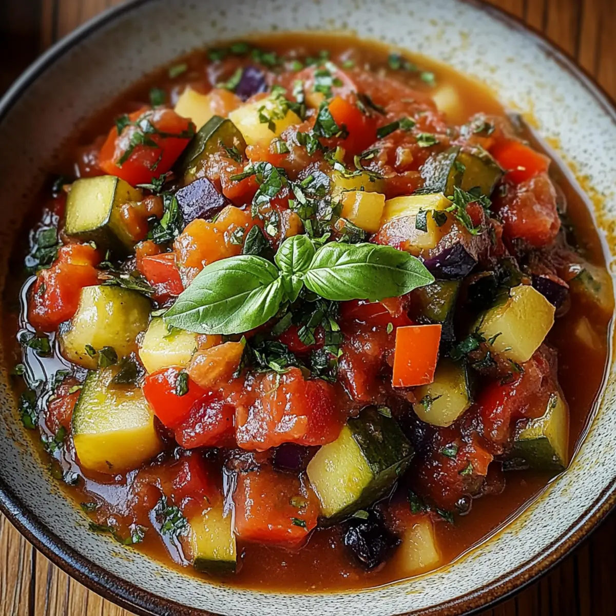 Savory Rustic Ratatouille Soup with Fresh Basil