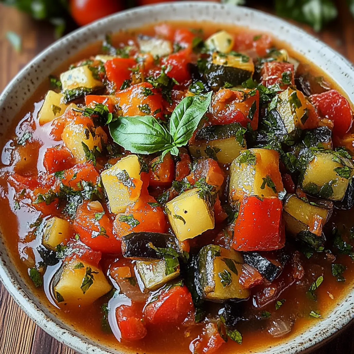 Savory Rustic Ratatouille Soup with Fresh Basil