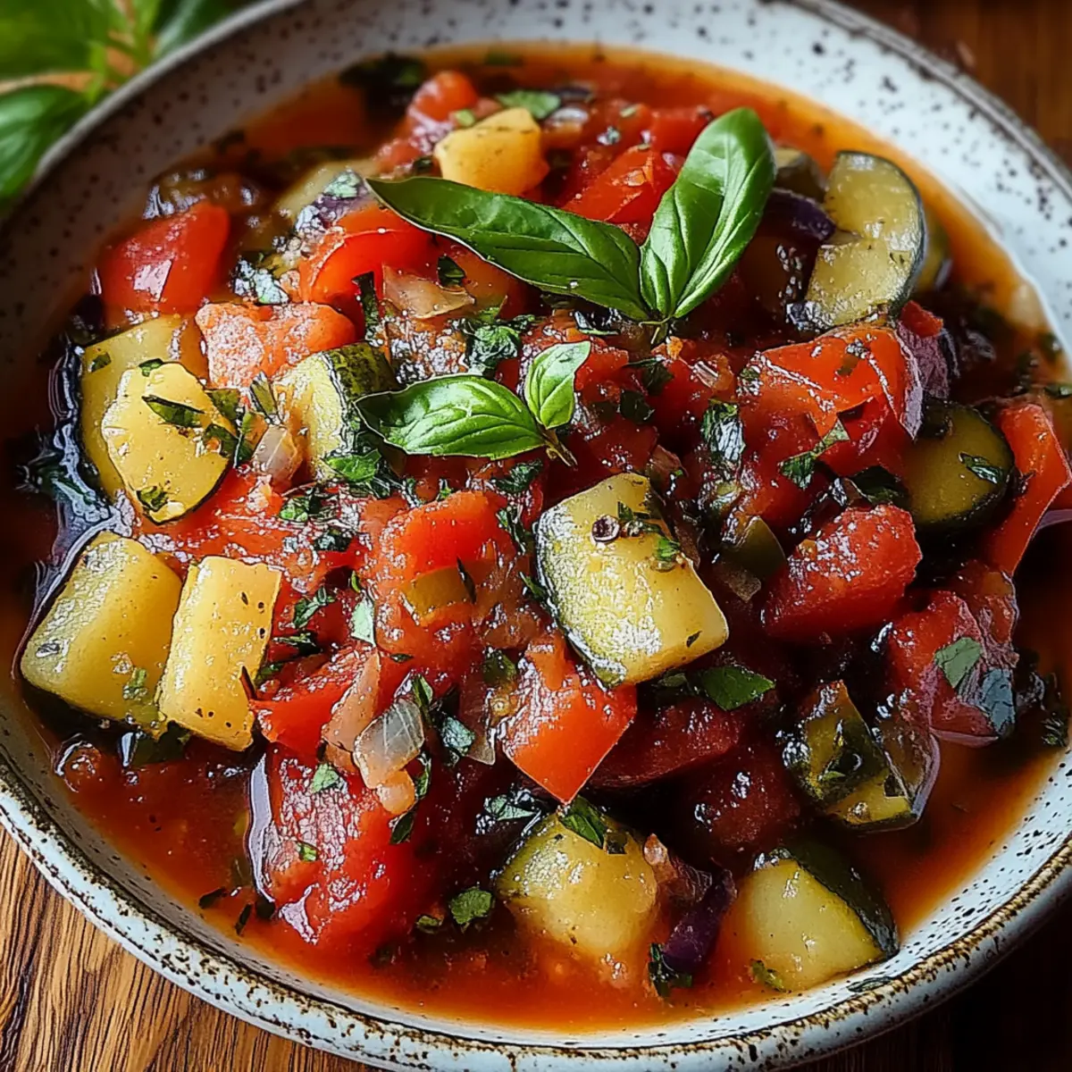 Savory Rustic Ratatouille Soup with Fresh Basil