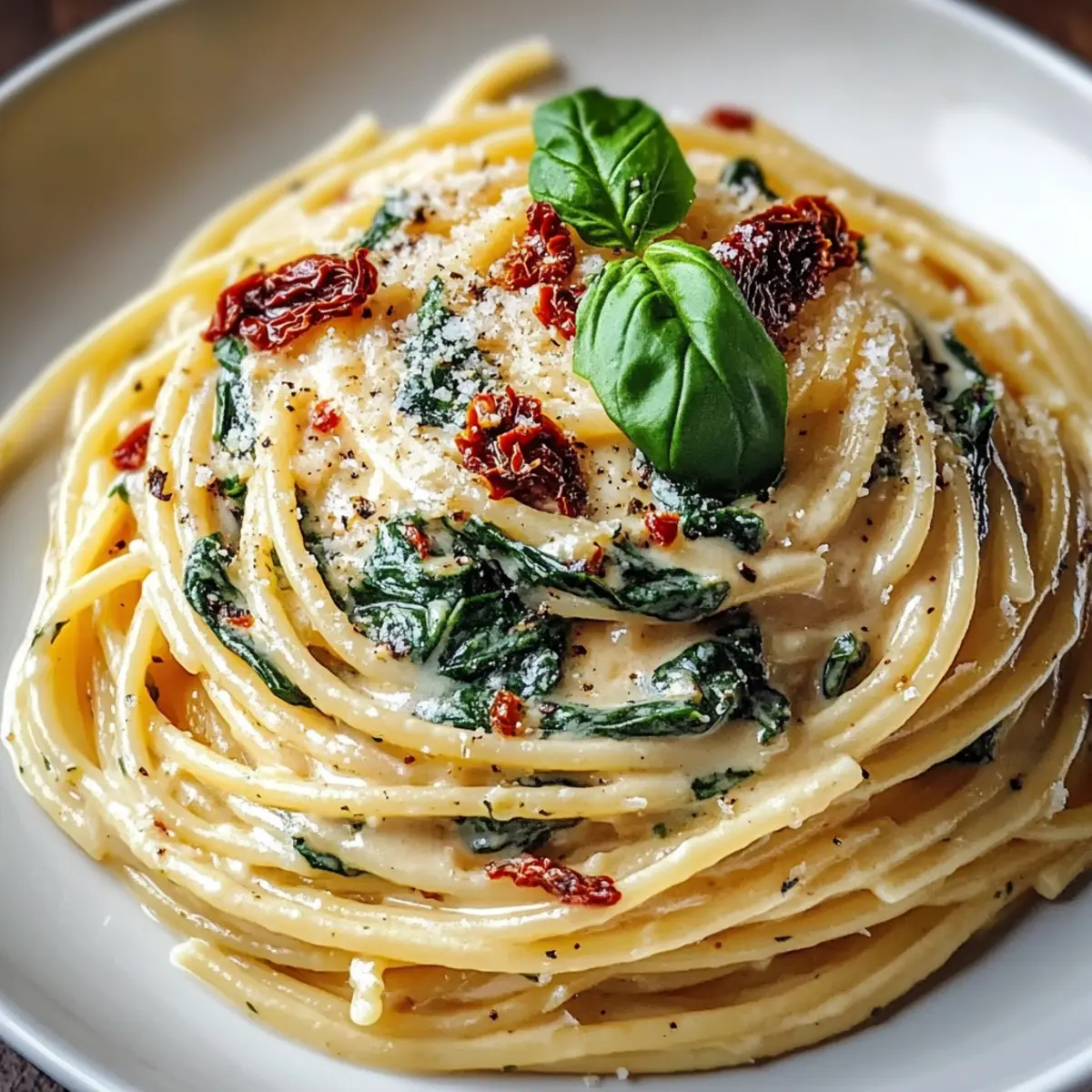 Spaghetti & Spinach with Sun-Dried Tomato Cream Sauce