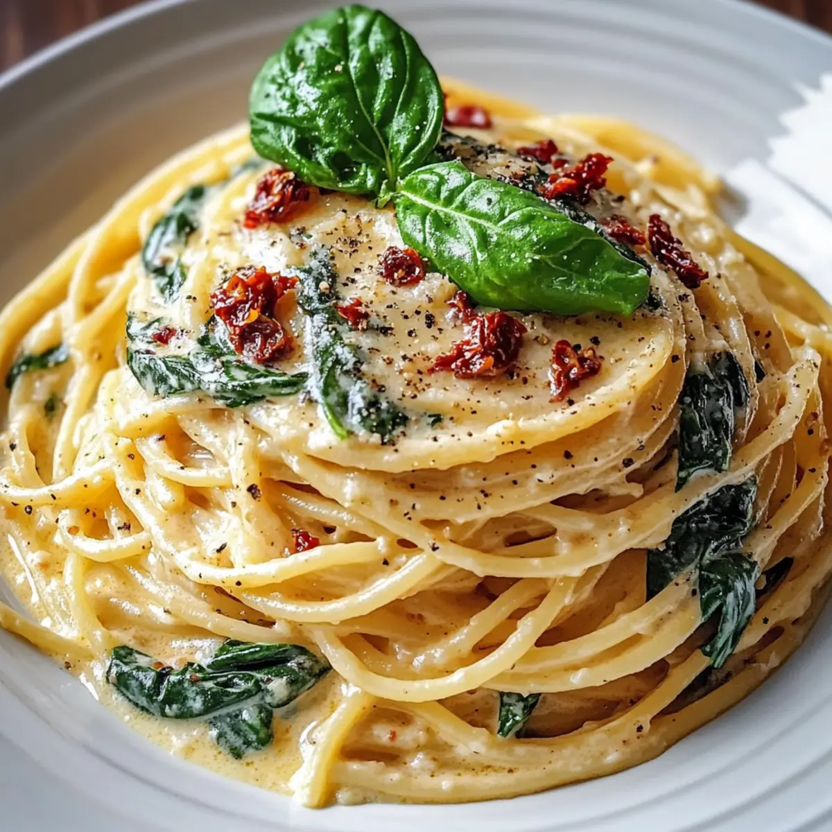 Spaghetti & Spinach with Sun-Dried Tomato Cream Sauce