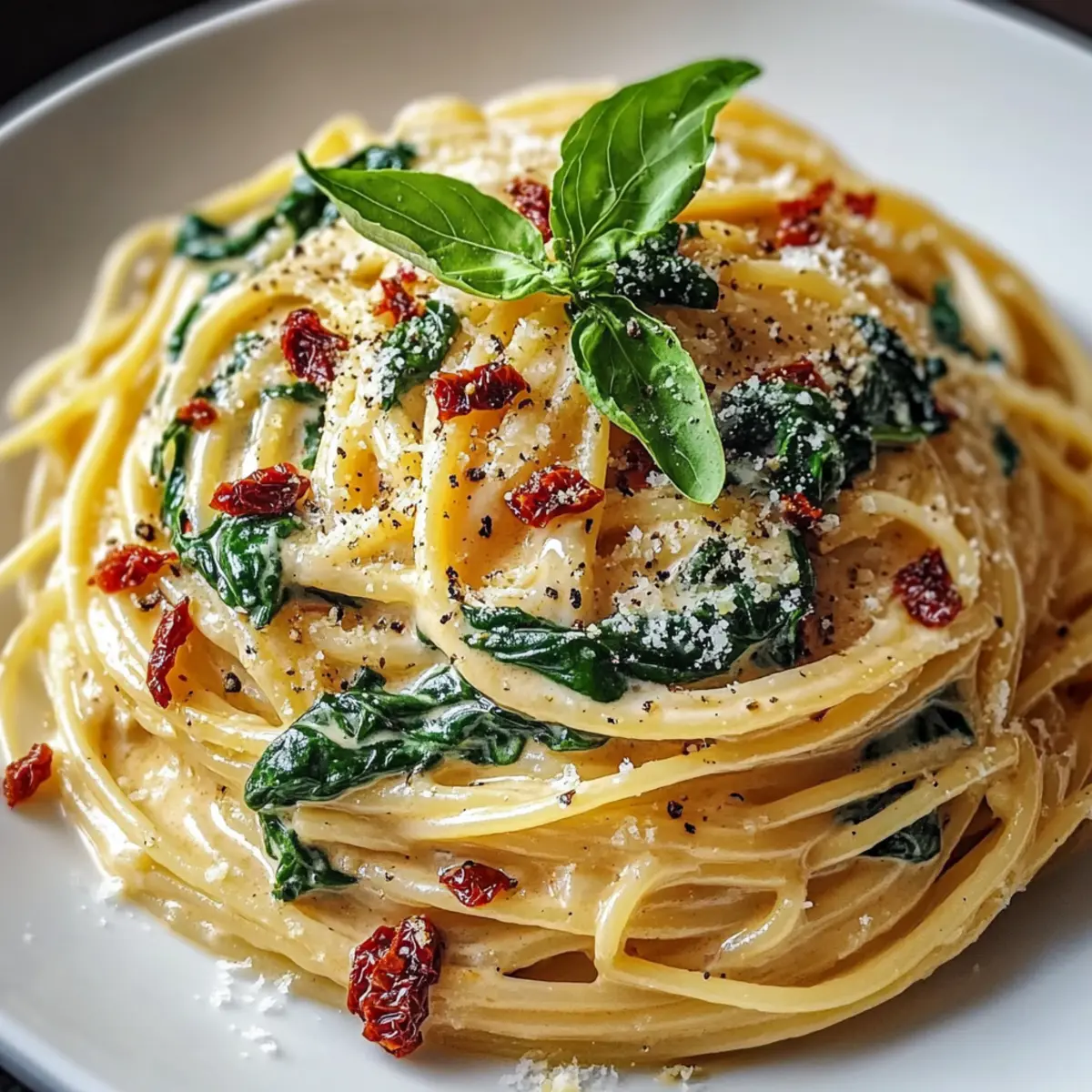Spaghetti & Spinach with Sun-Dried Tomato Cream Sauce