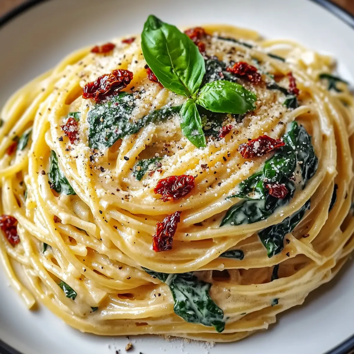 Spaghetti & Spinach with Sun-Dried Tomato Cream Sauce