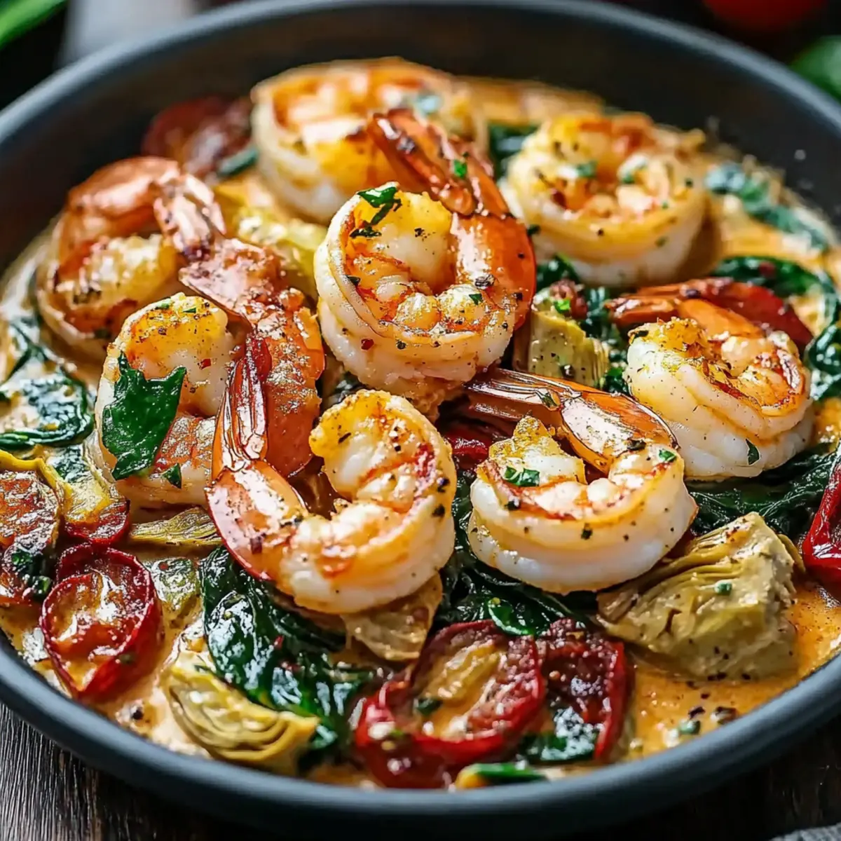 Tuscan Shrimp with Spinach, Artichokes