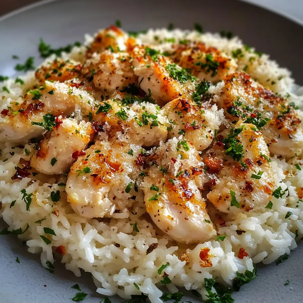 Chicken Scampi with Garlic Parmesan Rice
