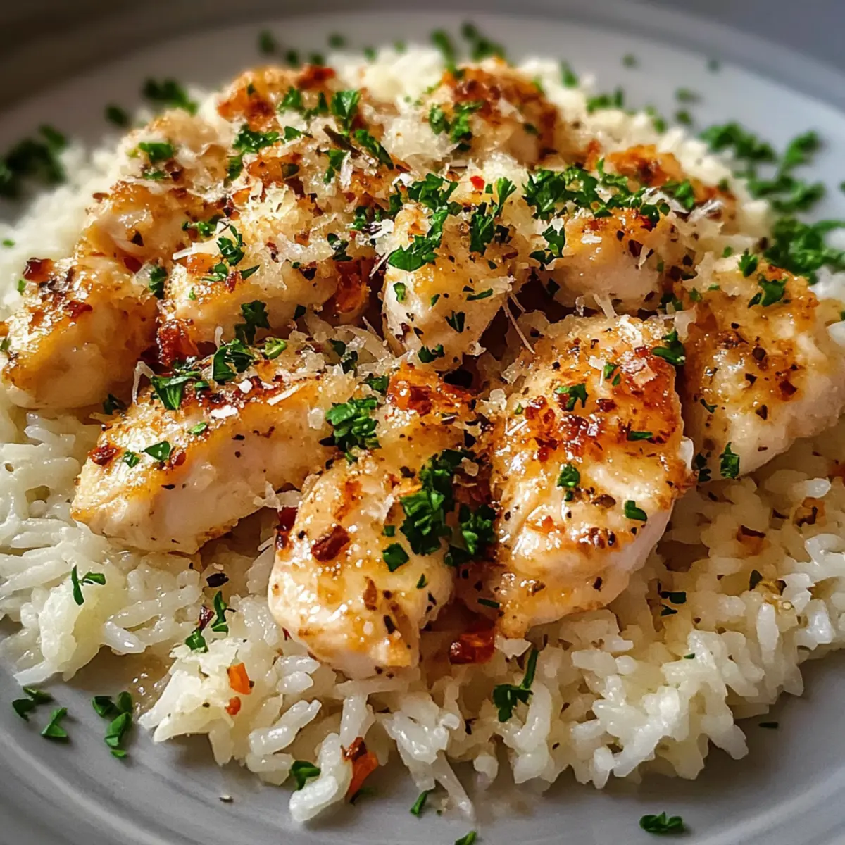 Chicken Scampi with Garlic Parmesan Rice