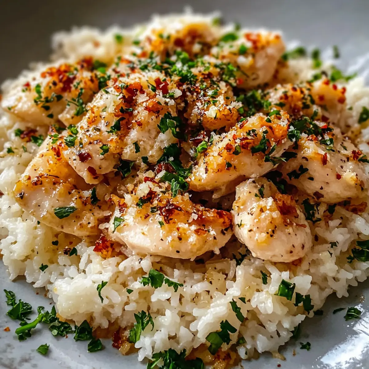 Chicken Scampi with Garlic Parmesan Rice