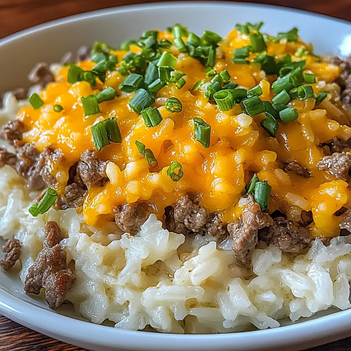 Creamy Garlic Butter Beef and Cheddar Rice