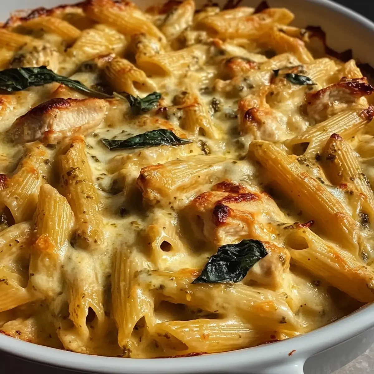 Creamy Pesto Chicken Pasta Bake