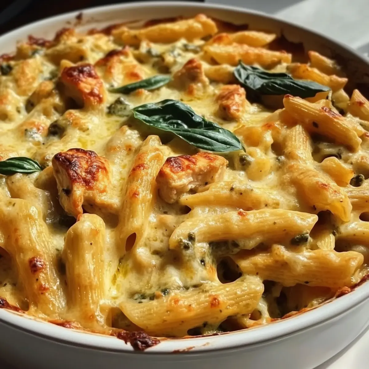 Creamy Pesto Chicken Pasta Bake