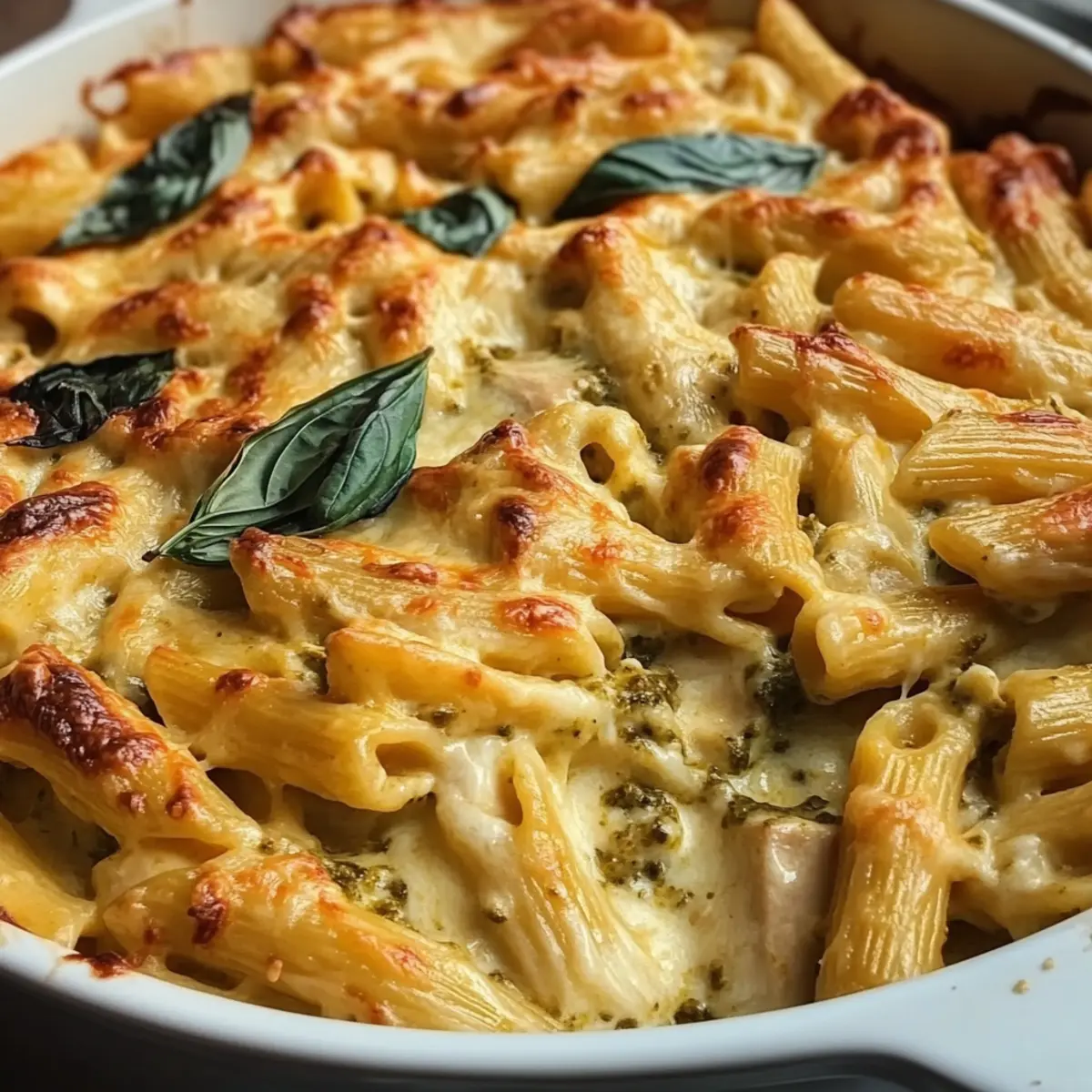 Creamy Pesto Chicken Pasta Bake