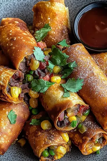 Crispy Baked Southwest Chicken Eggrolls with Spicy Dipping Sauce