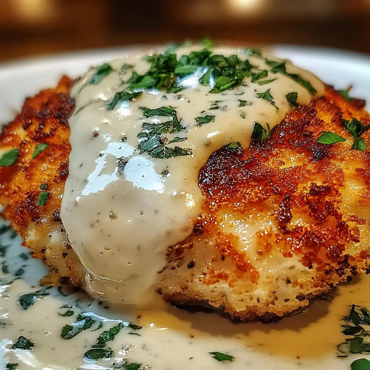 Crispy Herb-Crusted Chicken Romano with Tangy Parmesan Cream Sauce