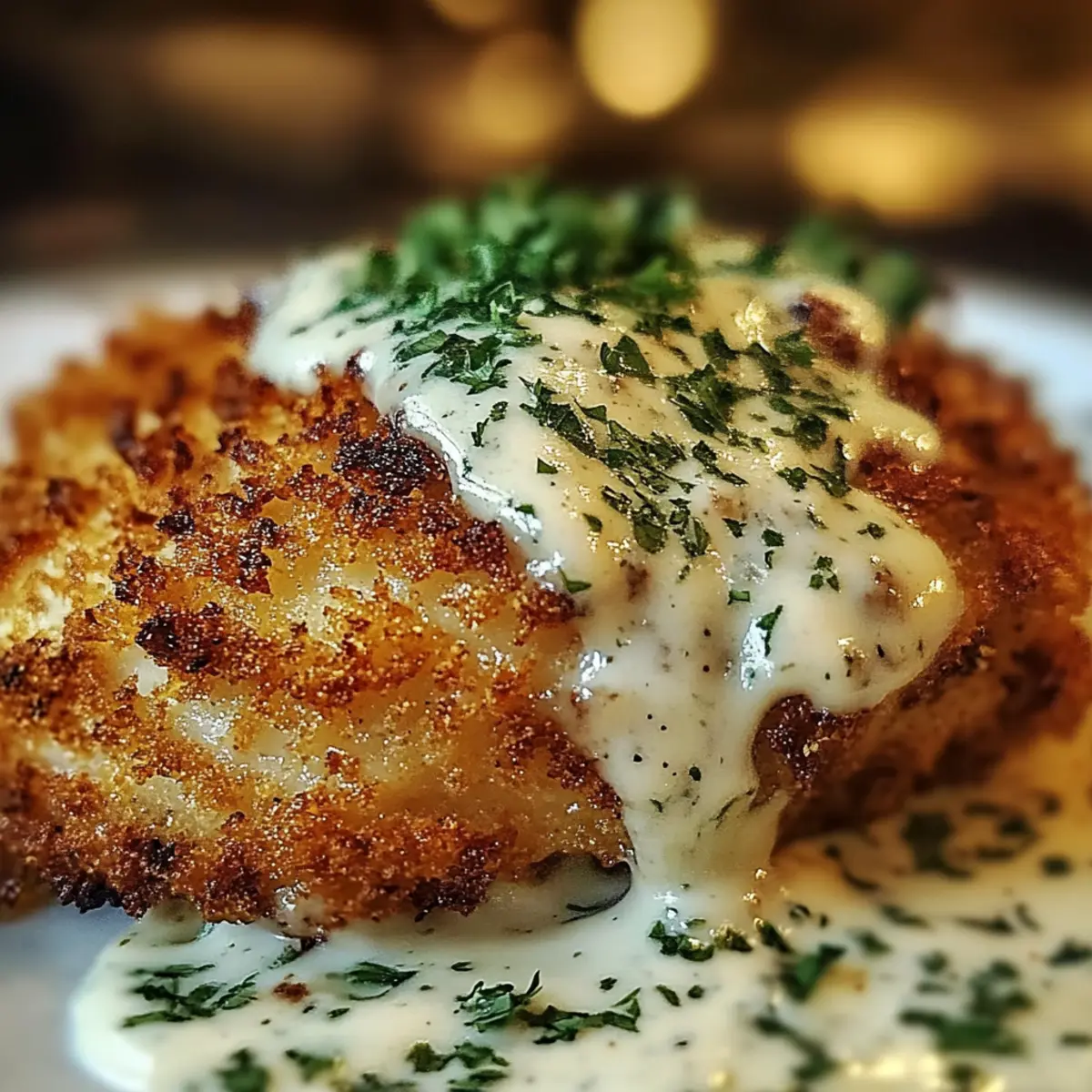 Crispy Herb-Crusted Chicken Romano with Tangy Parmesan Cream Sauce