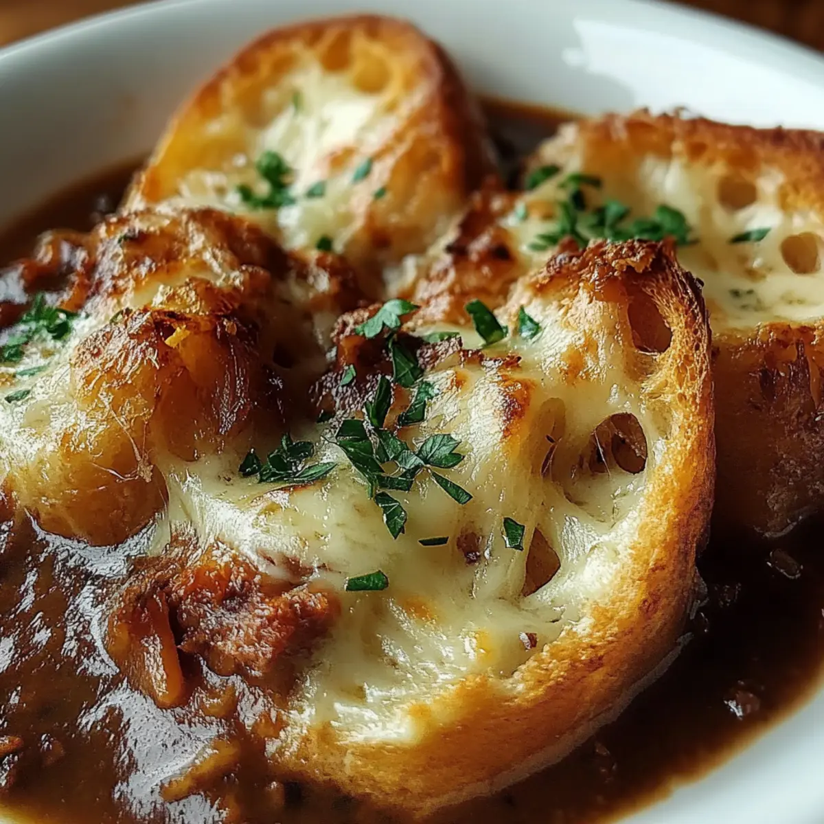 French Onion Beef Stew with Cheesy Bread Topping