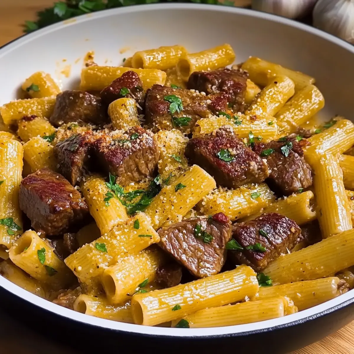Garlic Butter Steak Rigatoni
