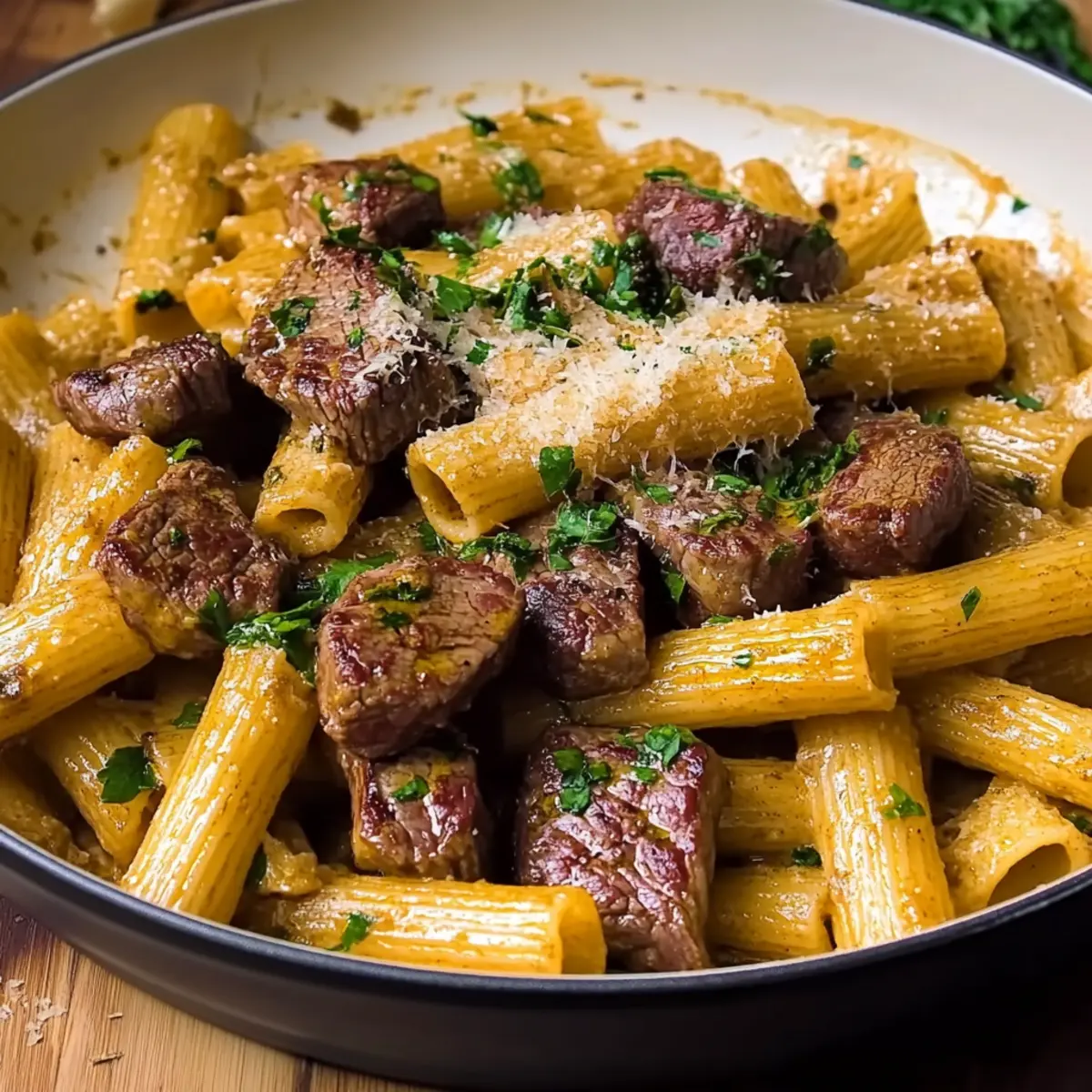 Garlic Butter Steak Rigatoni