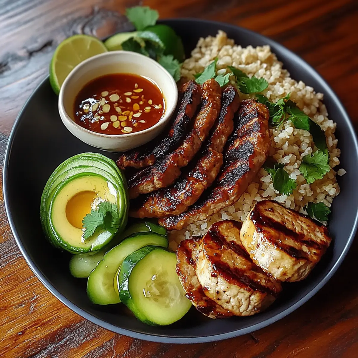 Grilled Steak Bowl with Sauce & Grilled Zucchini