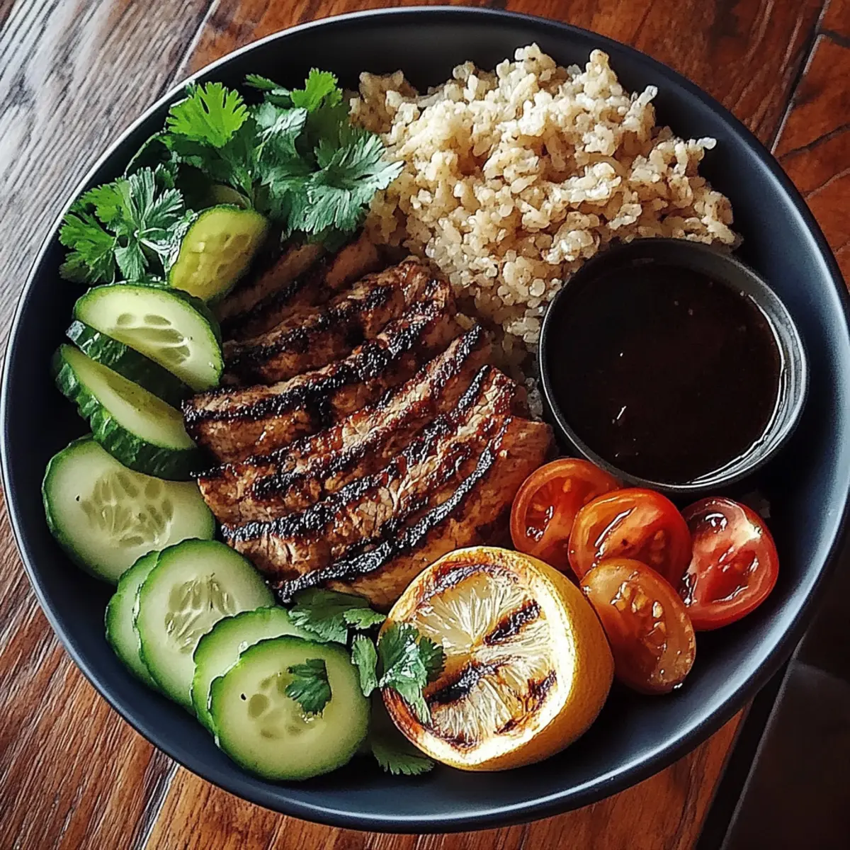 Grilled Steak Bowl with Sauce & Grilled Zucchini