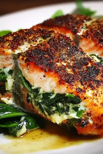 Healthy Blackened Salmon with Spinach & Parmesan Filling