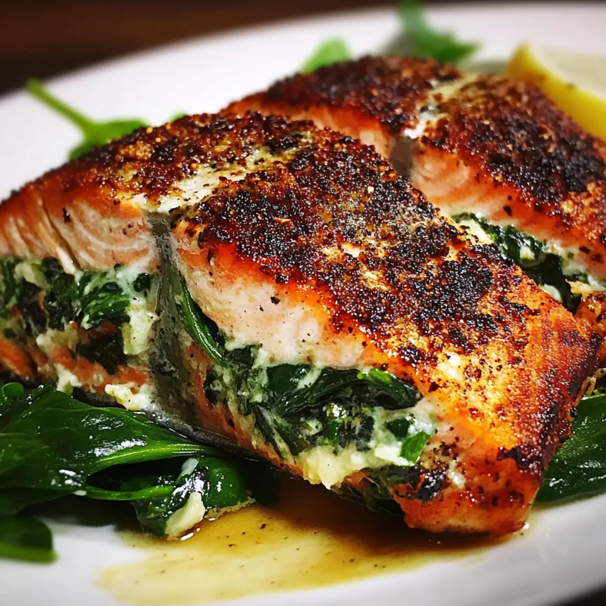 Healthy Blackened Salmon with Spinach & Parmesan Filling