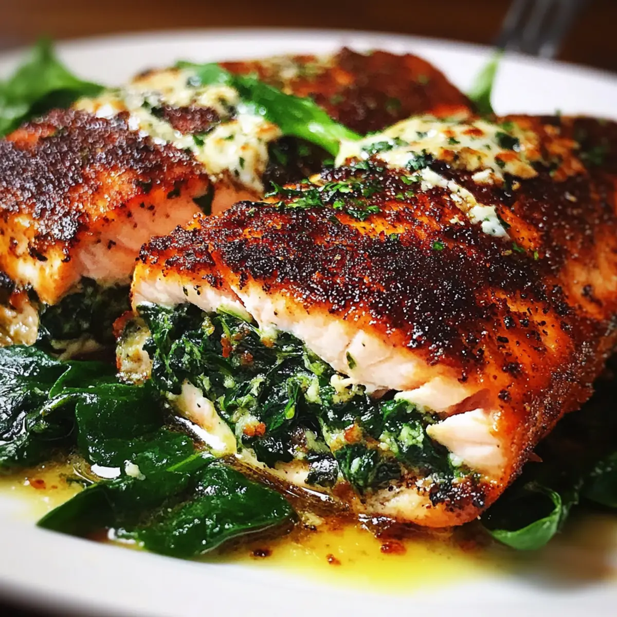 Healthy Blackened Salmon with Spinach & Parmesan Filling
