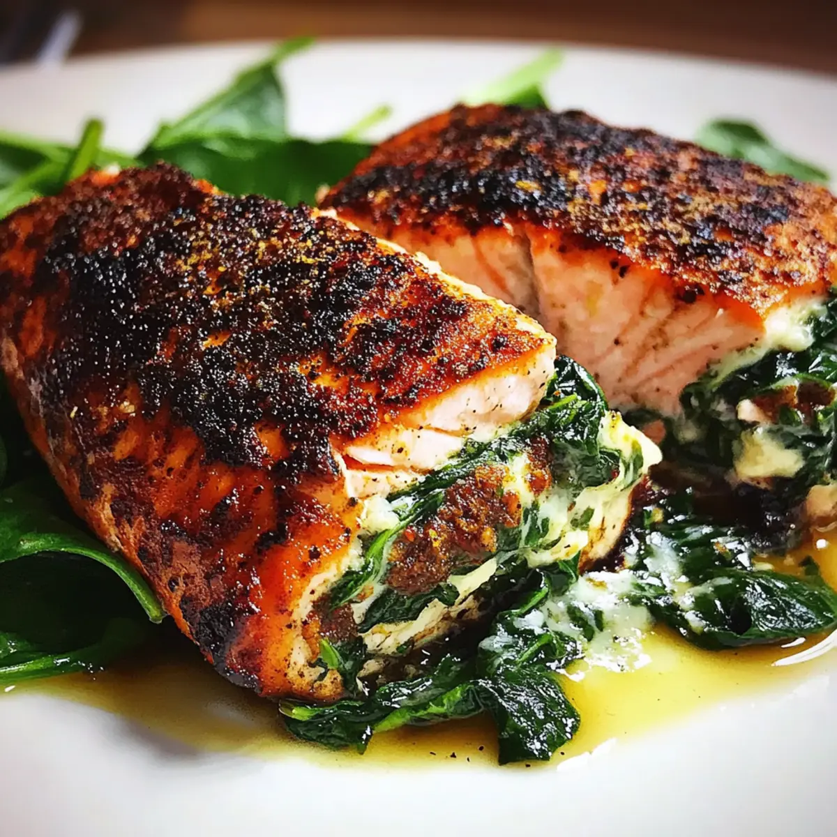 Healthy Blackened Salmon with Spinach & Parmesan Filling