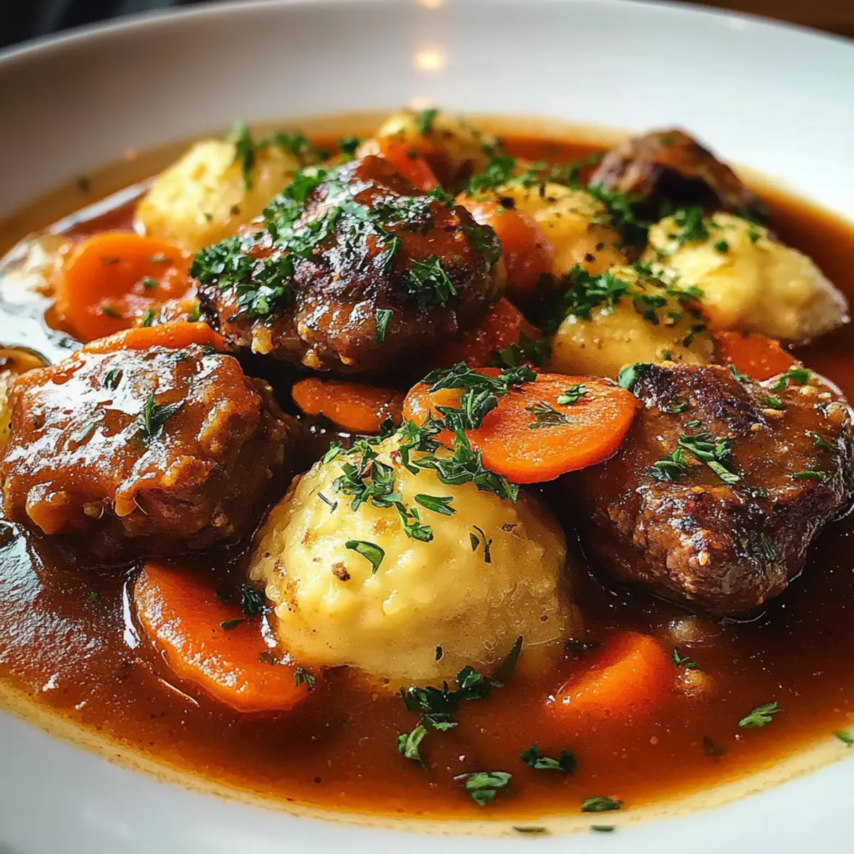 Hearty Beef Stew with Cheddar Herb Dumplings