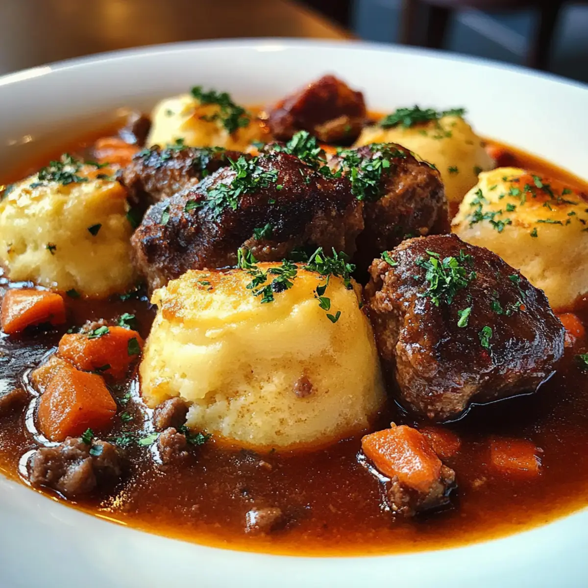 Hearty Beef Stew with Cheddar Herb Dumplings