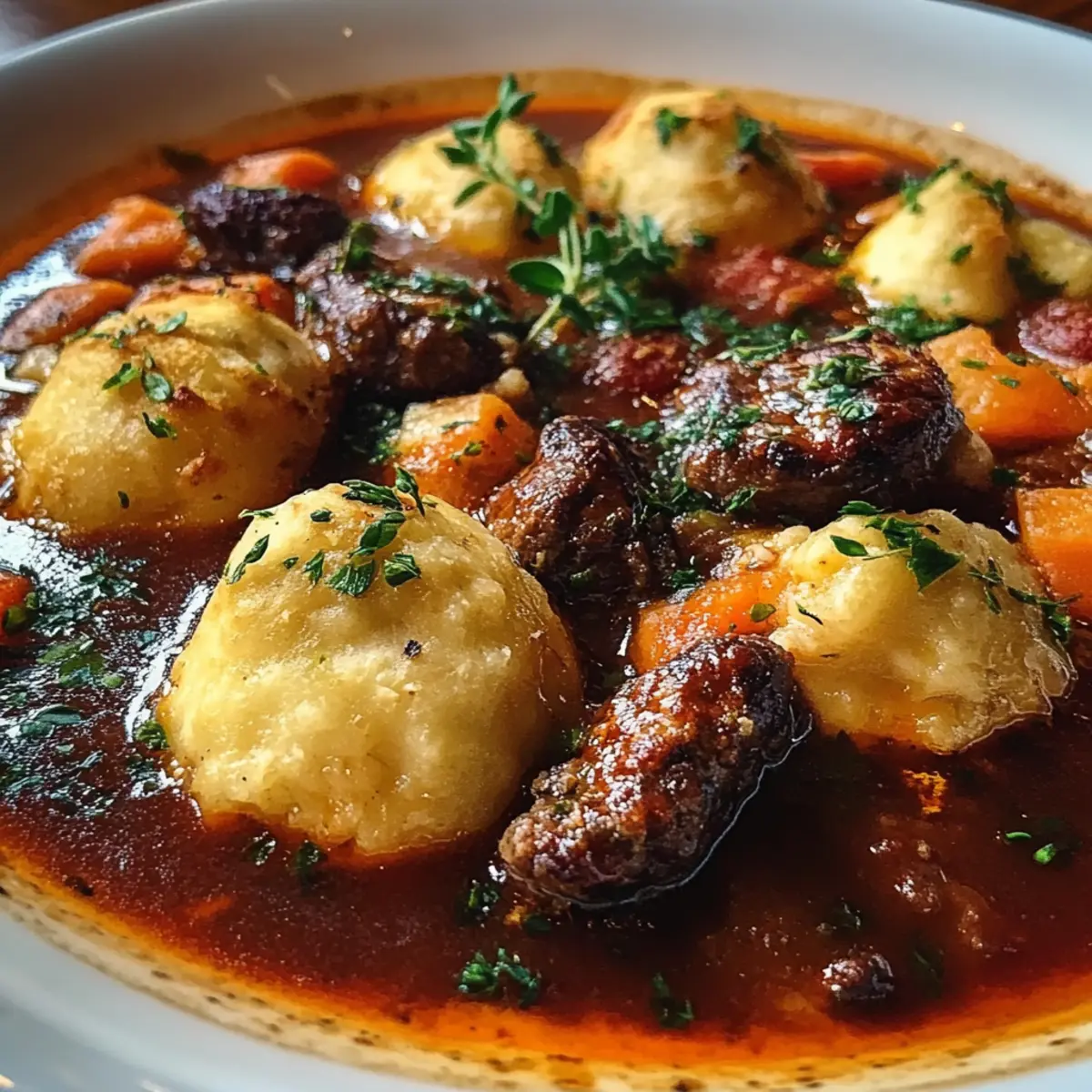 Hearty Beef Stew with Cheddar Herb Dumplings