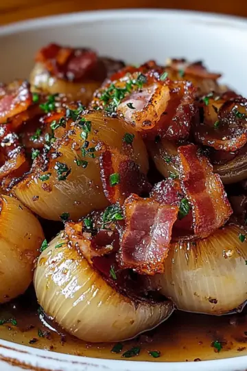 Honey-Glazed Shallots with Crispy Bacon