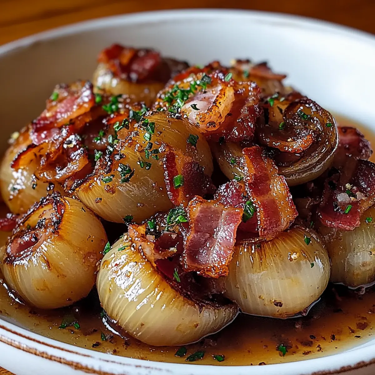 Honey-Glazed Shallots with Crispy Bacon
