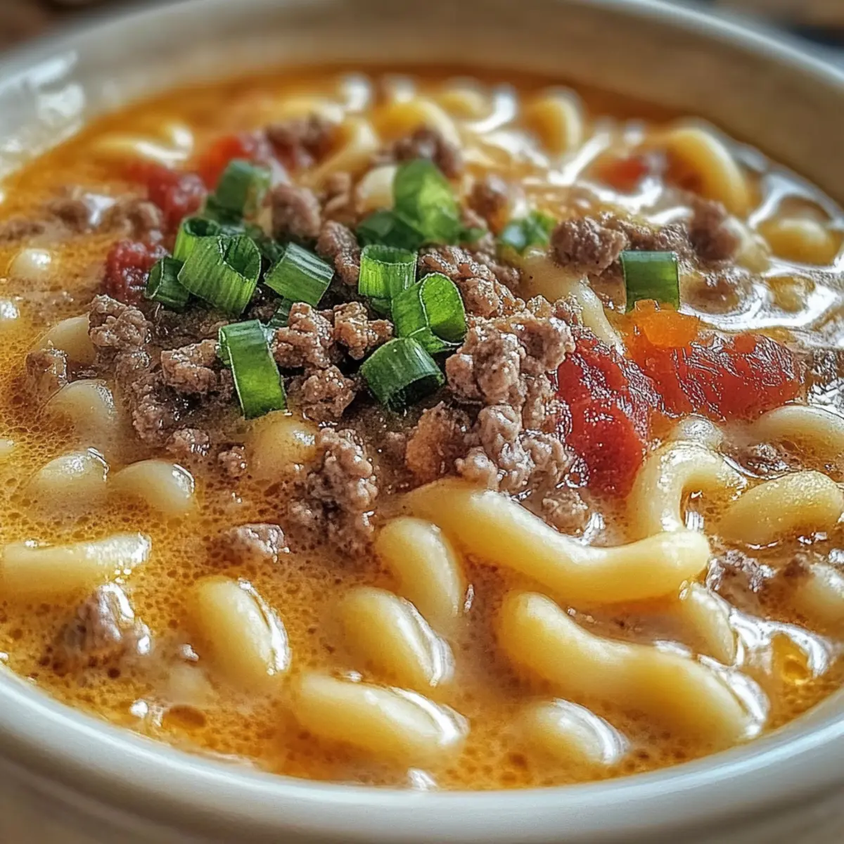 Mac & Cheese Burger Soup