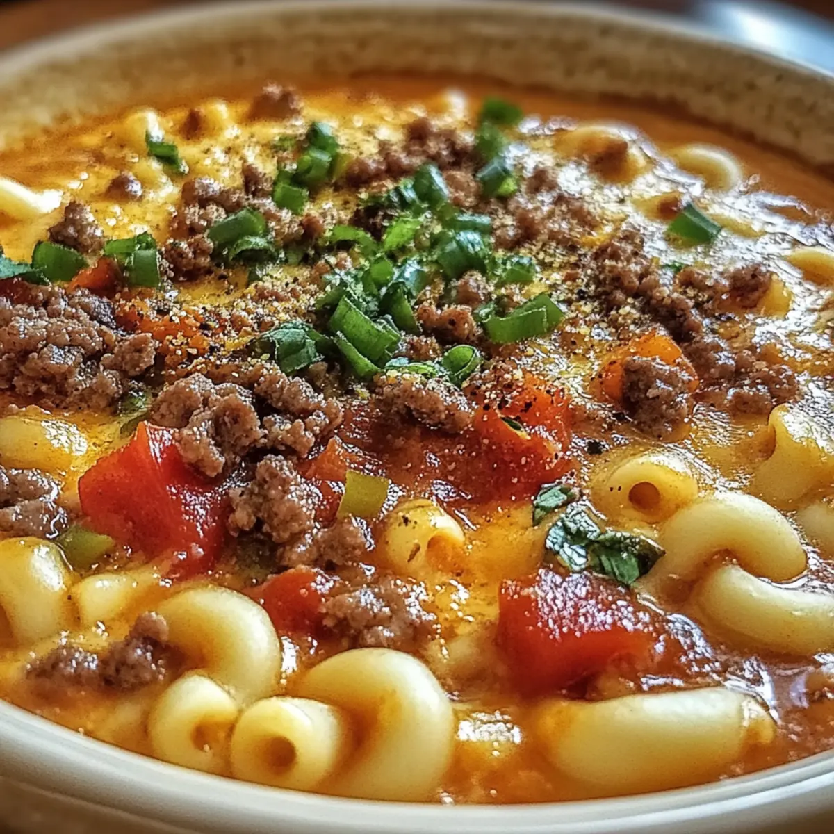 Mac & Cheese Burger Soup