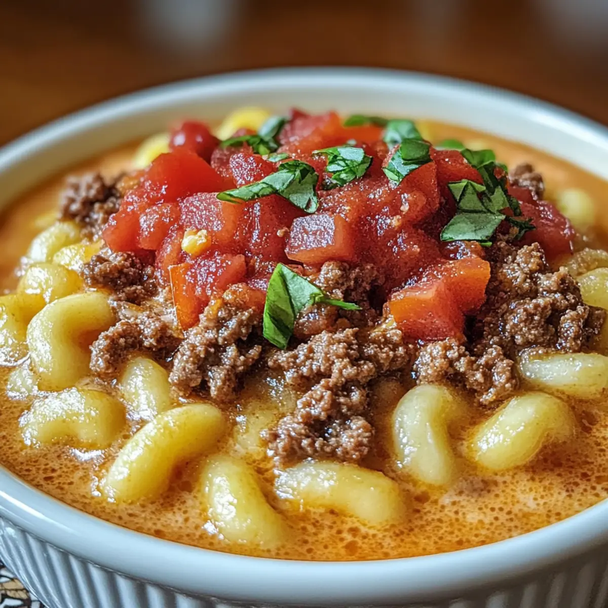 Mac & Cheese Burger Soup