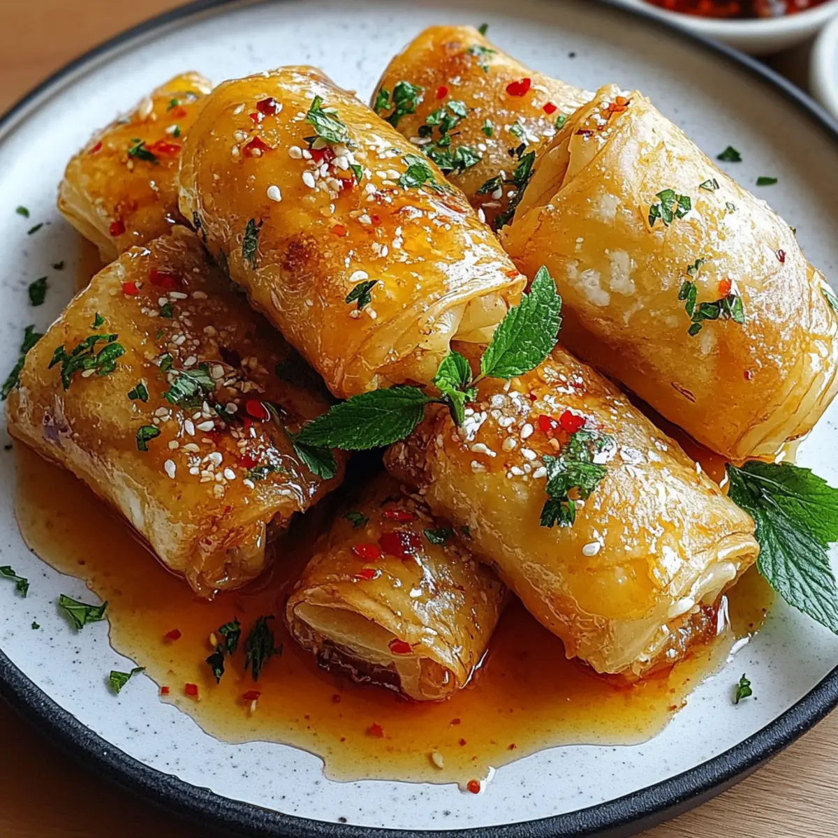 Oven Fried Feta Rolls with Chili Honey