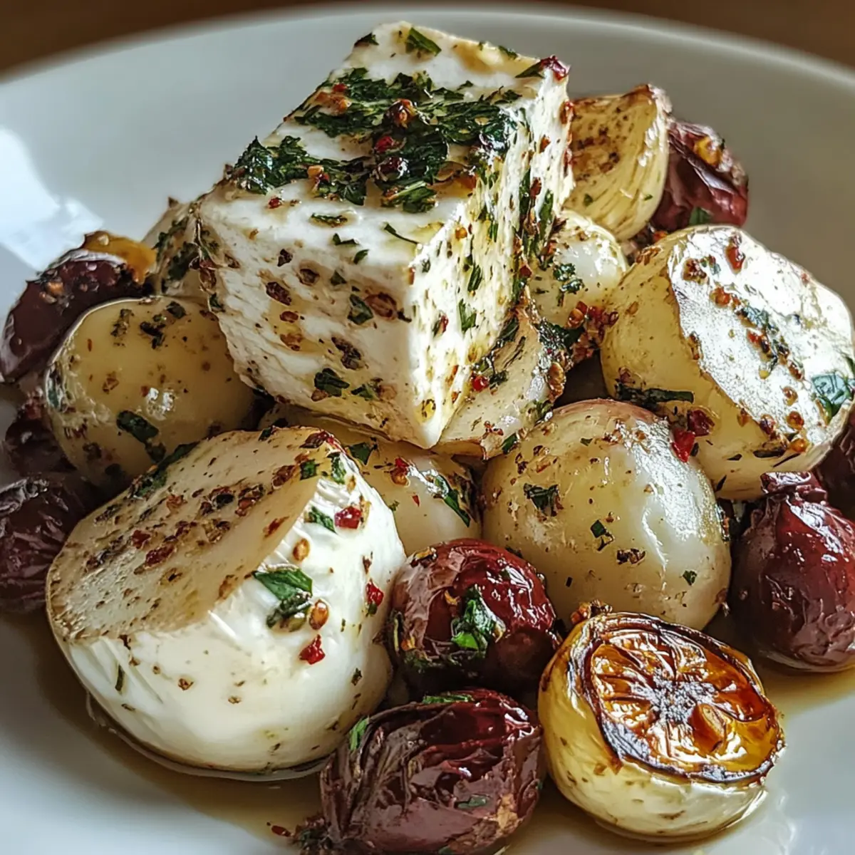Roasted Potatoes with Baked Feta and Garlic