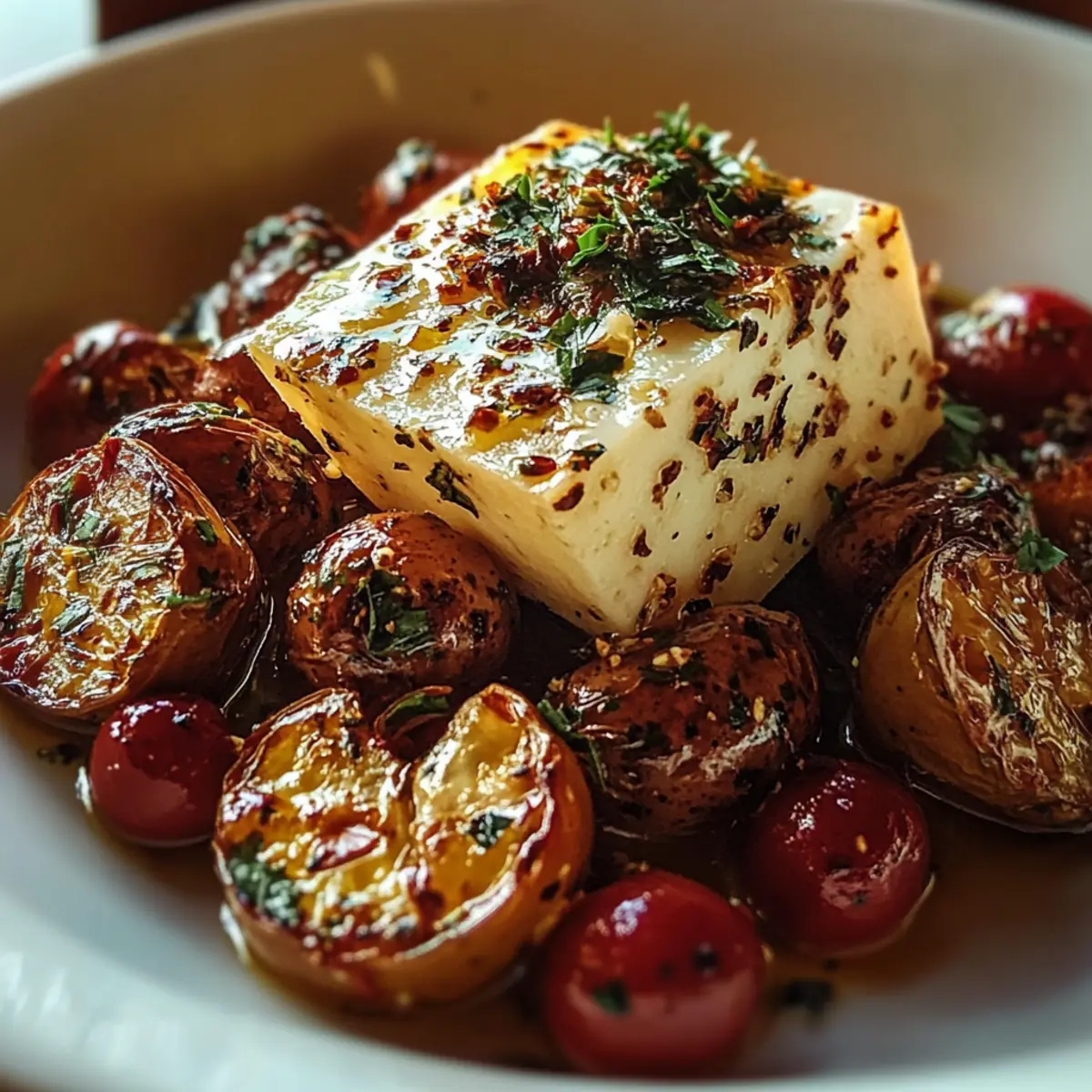 Roasted Potatoes with Baked Feta and Garlic