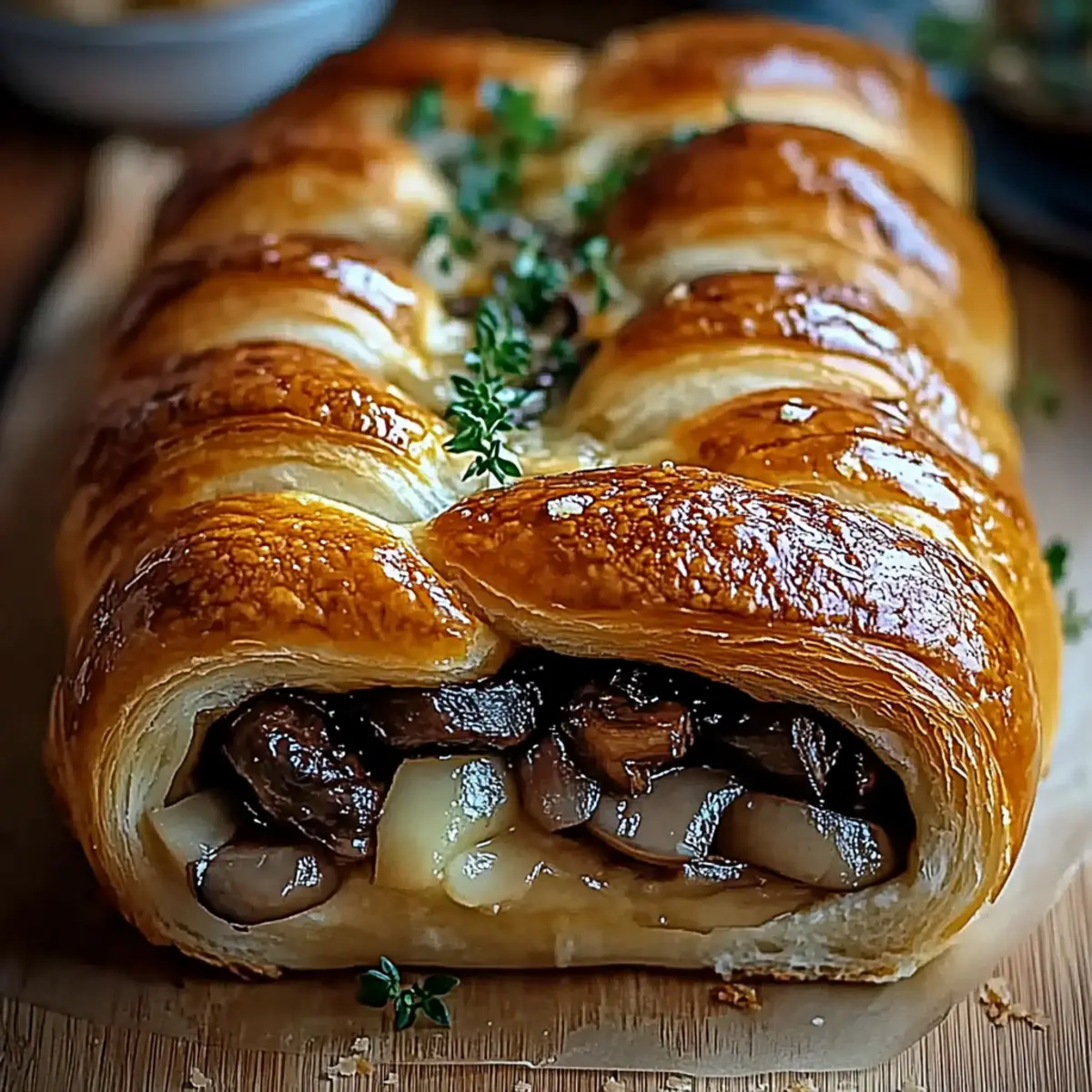 Savory Mushroom & Gruyère Puff Pastry Braid