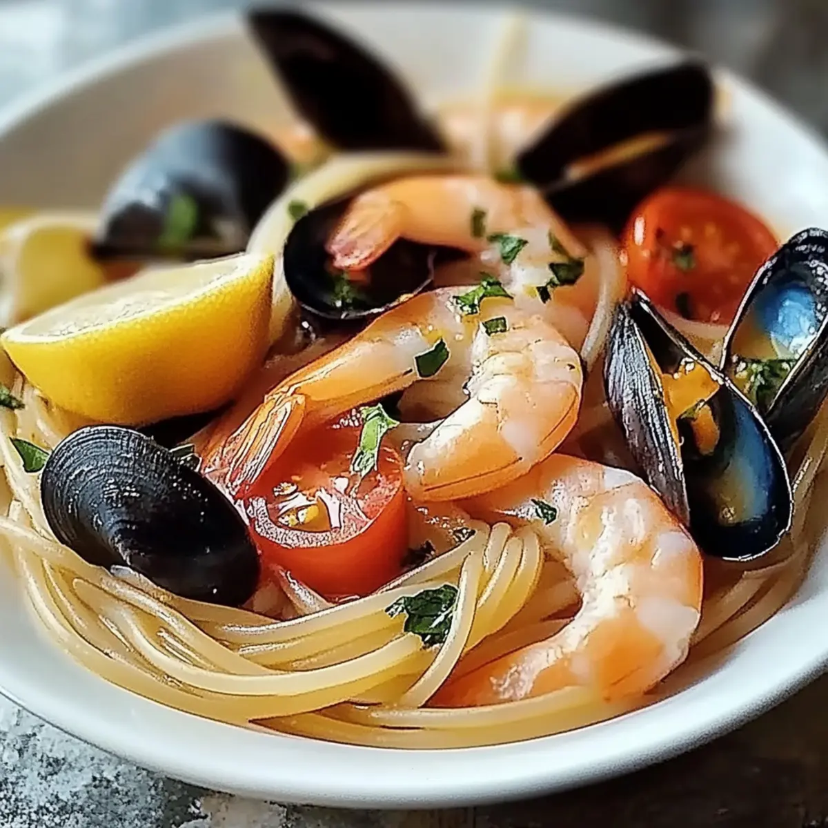 Seafood Pasta with Linguine, Shrimp, and Mussels