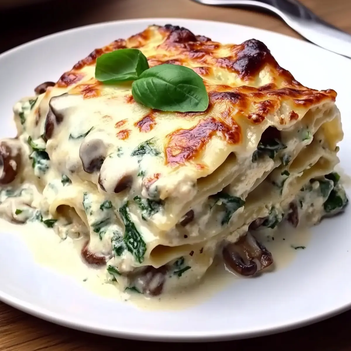 White Lasagna with Garlicky Greens & Mushrooms