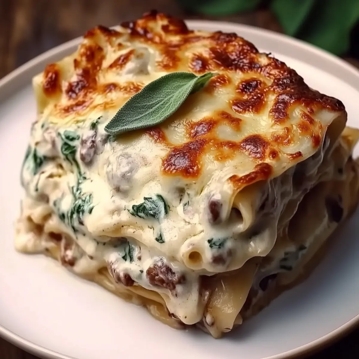 White Lasagna with Garlicky Greens & Mushrooms