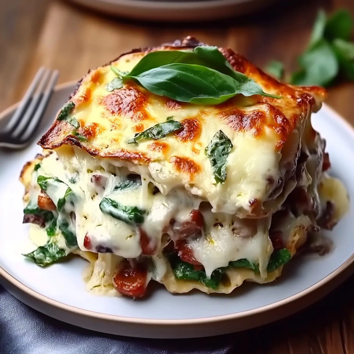 White Lasagna with Garlicky Greens & Mushrooms