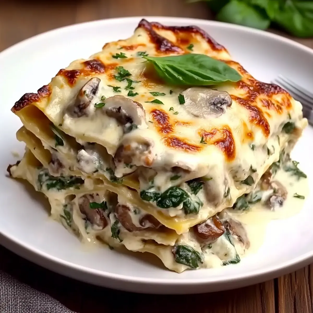 White Lasagna with Garlicky Greens & Mushrooms