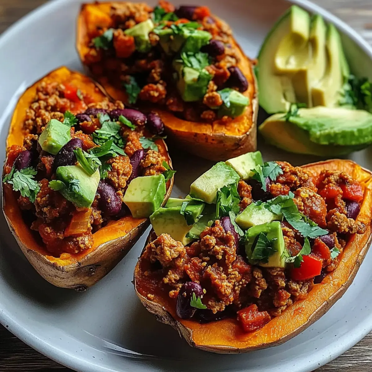 Avocado Turkey Chili Stuffed Sweet Potatoes