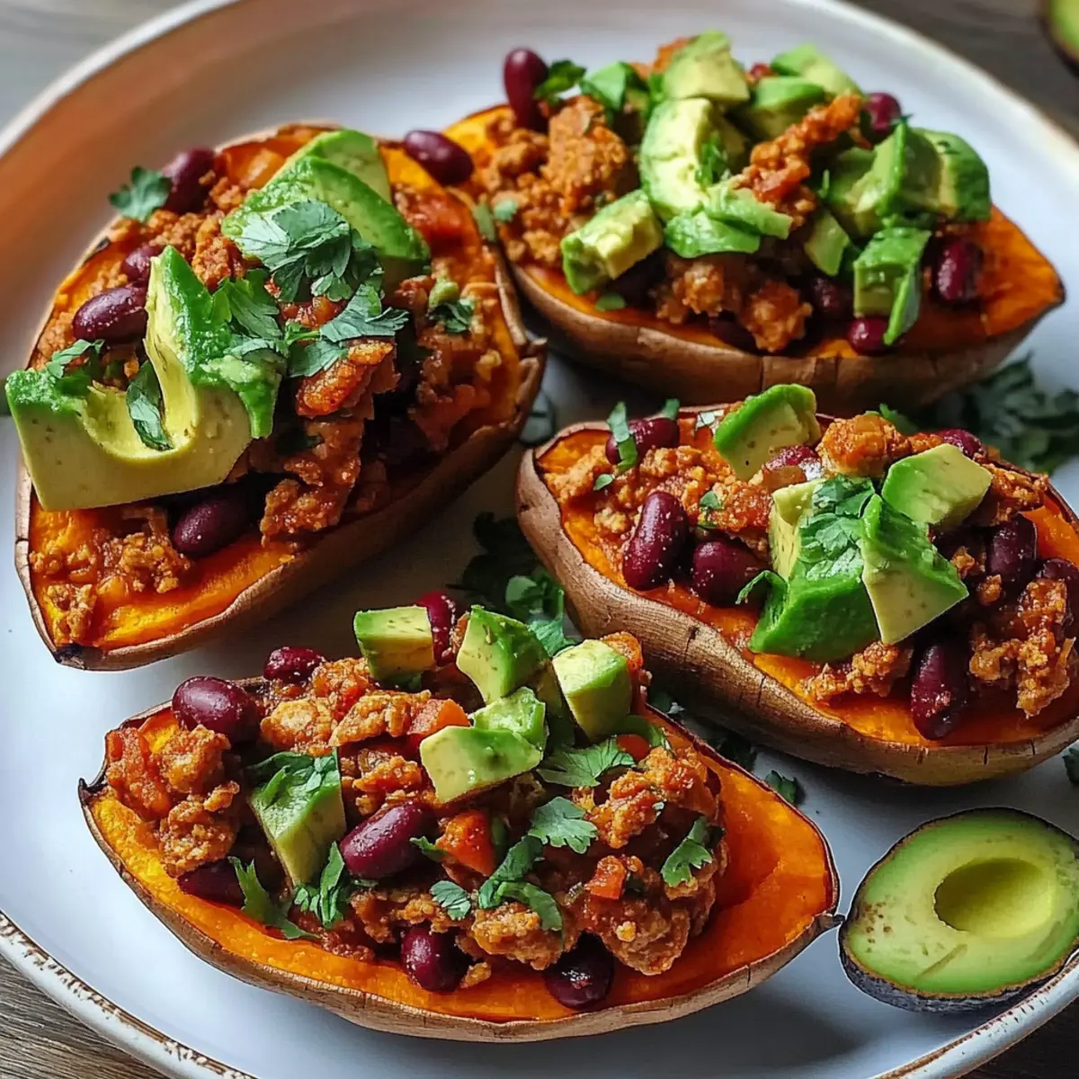 Avocado Turkey Chili Stuffed Sweet Potatoes