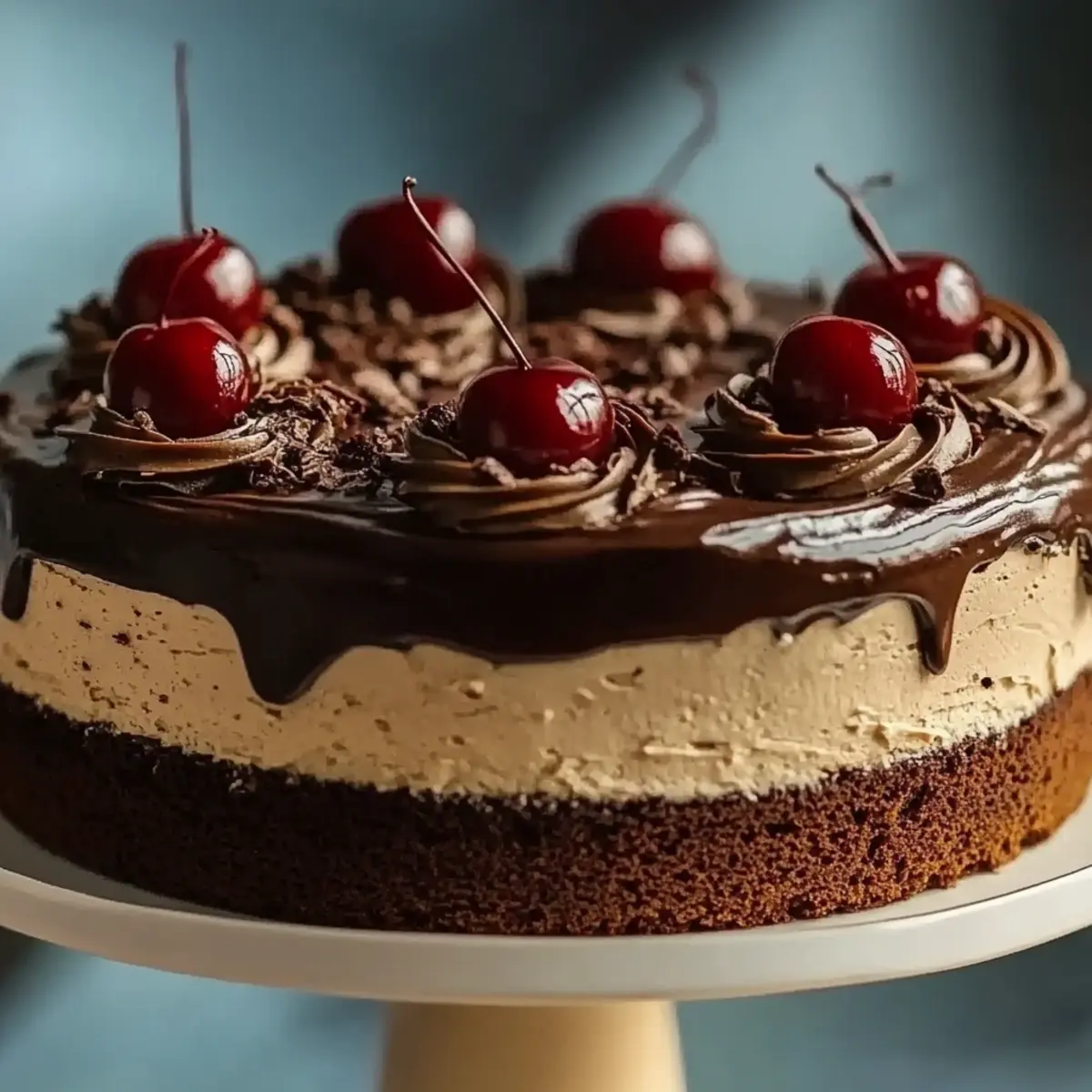 Black Forest Chocolate Vanilla Cherry Mascarpone Layer Cake with Chocolate Ganache